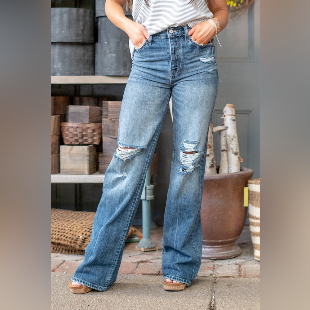KanCan Flare Distressed Blue Jeans